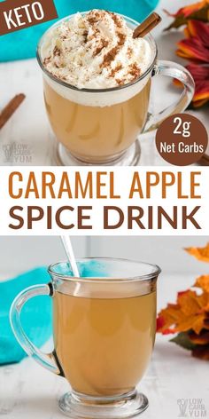 caramel apple spice drink in a glass mug