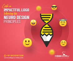 a red background with yellow smiley faces and a black pen that says, impact logo following the neuro design principals