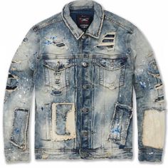 New Without Tags Size Xl All Over Distressing Trucker Jacket Silhouette Button Up Vintage Look Unique Distressing Throughout Intricate Detailing 99% Cotton 1% Elastane For Flexibility And Comfort Distressed Washed Blue Denim Jacket, Washed Blue Distressed Denim Jacket, Blue Ripped Winter Outerwear, Ripped Medium Wash Button-up Outerwear, Medium Wash Ripped Button-up Outerwear, Ripped Denim Blue Button-up Denim Jacket, Winter Ripped Blue Outerwear, Ripped Denim Blue Button-up Jacket, Winter Blue Ripped Outerwear