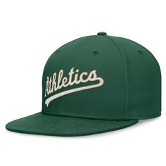 Top off any fan look with this Oakland Athletics Evergreen True hat. Crafted by Nike, it features bold graphics across the front and a fitted design for all-day comfort. The Dri-FIT fabric wicks away moisture, perfect for when the on-field Oakland Athletics action heats up. Wipe clean with a damp cloth Flat bill with ability to curve Structured fit High Crown Officially licensed Dri-FIT technology wicks away moisture Fitted Brand: Nike Material: 100% Polyester Imported Embroidered graphics Six p Nike Casual Fitted Baseball Cap, Nike Casual Baseball Cap, Sports Fitted Hat With Letter Print And Flat Bill, Nike Snapback Baseball Cap For Baseball Season, Nike Casual Snapback Hat For Baseball Season, Casual Nike Snapback For Baseball Season, Green Six-panel Trucker Hat For Sports, Sporty Green Cotton Baseball Cap, Nike Casual Trucker Hat For Sports Events