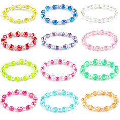 PRICES MAY VARY. PACKAGE INCLUDED - This little girls bracelets jewelry set include 12 pcs rainbow bracelets, provide you different styles to meet your daily matching. PREMIUM MATERIAL - Kids bracelets for girls made of high quality resin and plastic material,which is durable and non-toxic, not fade and no smell, smooth without any tip edges, safe and comfortable to wear, also lightweight to support a whole-day wear. SIZE - The circumference of rainbow bracelet size is approx 7.1 inches, the dia Princess Bracelets, Fleece Hat Pattern, Kids Bead Bracelet, Bracelets Rainbow, Bracelets Kids, Girls Bracelets, Kids Bracelet, Bracelet For Girls, Girls Party Favors