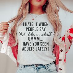 Act Like An Adult Tee #stylish #fashion #style #momstyleblogger #liketoknowitstyle #homeschoolmama #onlineshopping #casuallook #outfitideas4you #mamalife Jeans Cardigan, Sassy Tee, Two Faced, Stylish Blazer, Black And White Colour, Have You Seen, Heather Black, Grocery Store, Favorite Jeans