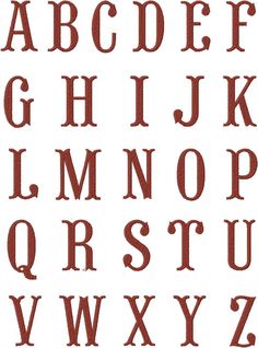 the upper and lower case of an old english alphabet, in red on white background