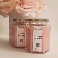 berry STRONG Soy Candle | Large Hex Jar - D SCENT Hex Jar, Strawberry Candle, Strawberry Scent, Fruit Candles, Ceramic Oil Burner, Massage Candle, Real Fruit, Candle Jar, Pink Candles