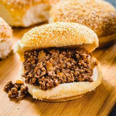 the sloppy joe sandwich has been cut in half