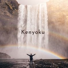 a man standing in front of a waterfall with his arms wide open and the words create space for joy