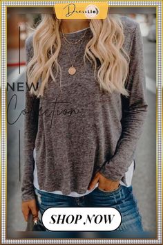 Long Sleeve Solid Cotton-blend Shirts Ladies Tops Fashion, Women Long Sleeve, Black And Brown, Cotton Blend, Long Sleeve, T Shirt, Black