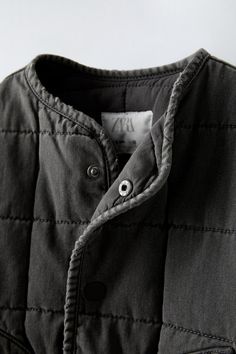 WASHED PUFFER JACKET - Gray | ZARA United States Cotton Crew Neck Outerwear For Cold Weather, Crew Neck Cotton Outerwear For Cold Weather, Cotton Quilted Jacket With Button Closure, Cotton Quilted Winter Jacket With Snap Buttons, Winter Cotton Quilted Jacket With Snap Buttons, Crew Neck Winter Outerwear For Work, Cotton Puffer Jacket With Padded Collar, Casual Cotton Quilted Puffer Jacket, Fall Cotton Quilted Jacket With Snap Buttons