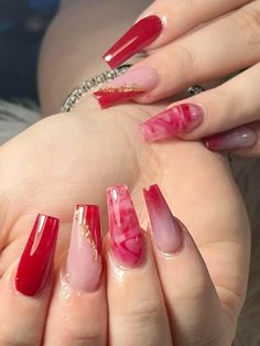 Red Acrylic Nails Coffin With Gems, November Birthday Nails Ideas, Red Hoco Nails Square, Cute Red Acrylic Nails Designs, Red Acrylic Birthday Nails, Red Spring Nails Acrylic, Red Acrylics With Design, Red Nail Gel Design, Red Nails For Birthday