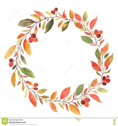 watercolor wreath with leaves and berries on white background stock photo - image 34987