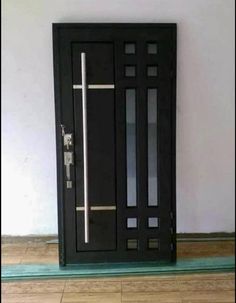 the door is black and has silver handles