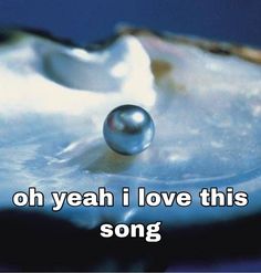 a drop of water sitting on top of a piece of paper with the words oh yeah i love this song