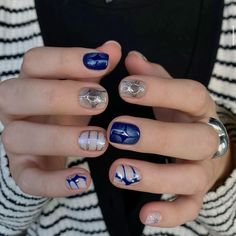 Short Nail Design Autumn, Man Nails Ideas, Nail Short Designs, Blue Short Nail Designs, Short Nail Designs Blue, Men Nail Designs, Short Blue Nail Designs, Funky Short Nails, Short Nail Manicure Ideas