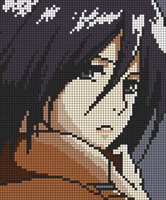 an anime character with black hair is depicted in this cross stitch pattern that looks like it has