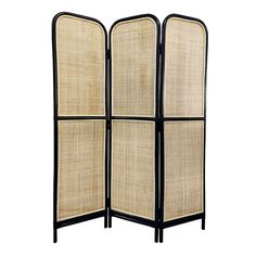 a room divider made out of bamboo and black wood with three panels on each side