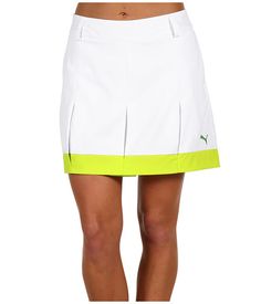 a women's tennis skirt in white and neon yellow