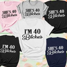 I'm 40 Bitches Shirt 40th Birthday Shirt 40th Birthday Gift She's 40 Bitches Shirt Birthday Gift For Her 40th Birthday Party Gift Shirts  SIZE GUIDE  Adult Unisex T Shirts        S : 34"- 36" | M : 38"- 40" | L : 42"- 44" | XL : 46"- 48" | XXL : 50"-52" |        XXXL : 54" - 56" Unisex T-shirts Size Conversion to Women Size      S: UK 8-10 , USA 4-6 , Europe 34-36 | M: UK 12-14 , USA 8-10 ,       Europe 38-40 | L: UK 14-16, USA 10-12 , Europe 40-42 | XL : UK 18-       20 , USA 14-16, Europe 44-4 40th Birthday Shirt, 40th Birthday Shirts, 40th Birthday Party, 40th Birthday Parties, 40th Birthday Gifts, Birthday Party Gift, Birthday Gift For Her, Birthday Shirt, 40th Birthday