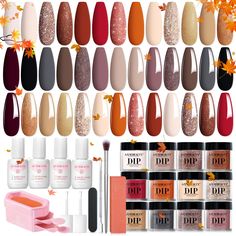 PRICES MAY VARY. What You Get: 20*Dried Rose Collection dip powder colors (0.34 oz. each), 4*dip nail liquid set (with base coat/top coat/activator/brush saver, 0.34 oz. each), 7*additional professional dip manicure kit tool with 1*nail brush/1*cuticle pusher/nail file/2*dip powder gel brush replacement, 1*nail polishing block(Random color), 1*dip powder recycling tray, user manual quick start guide Dried Rose Collection: AZUREBEAUTY Dried Rose Collection Dip powder, including fall-winter glitte Dip Nails For Fall, Fall Dip Nail Colors, French Nails Art, Powder Dip Nails, Nail Dipping Powder Colors, Color Block Nails