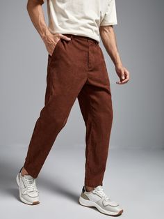 Men’s Fashion Corduroy, Mens Courdory Pants, Curdory Pants Outfit Men, Curdory Pants Outfit, Oversized Pants Outfit, Clothing Palette, Balance Outfit, Brown Pants Men, Soft Boy Outfits