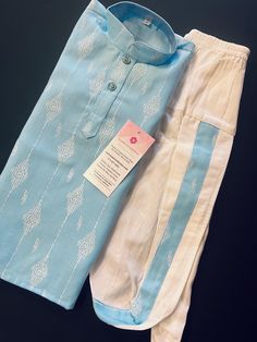 Premium Quality Cotton Dhoti Kurta Sets for Infants and Boys. Very Soft and skin friendly. Item : Boys Kurta PajamaReady to Wear : YesKurta Color :Light Sky BlueDhoti Color : White Fabric : Cotton Lining : No Lining Pockets : Yes Disclaimer -For sizing please refer to the Size Chart given in the listing with the pictures. - Please do NOT go by the size of the Kurta that you already have from another maker. All makers have different size Charts. - Size mentioned in the Size chart is the " Kurta m Dhoti Kurta, Boys Kurta, Sky Blue Color, Indian Man, Kurta Set, White Fabric, Size Charts, White Fabrics, Denim Vest