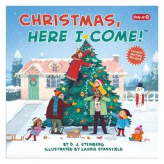 a children's book cover with an image of a christmas tree and people around it