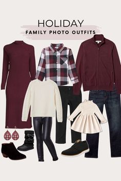 an image of family photo outfits for the holiday season, including sweaters and leggings