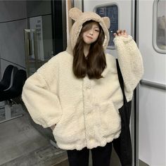 Product Description * Item:Womens Korean Fashion Cute Ears Hoodie Faux Fur Jacket Loose Casual Outwear Coat * Condition: 100% Brand New * Color:Beige * Size:Asian M-XL * Package:1pc Coats(without any accessories ）    Please note: 1.Please allow a little error due to manual measurement. 2.The color maybe a little difference because of the light,screen reflection etc. 3.If you are not sure what size to choose, you can tell us your height and weight, we will recommend the right size for you. Shippi 90s Chola Fashion, New York Winter Fashion, Korean Hoodie, Outfit Bts, Korean Fashion Cute, Korean Fashion Winter, Casual Outwear, Cute Coats, Cute Hoodie