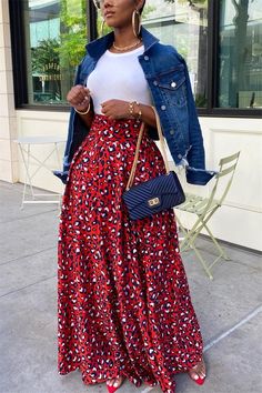 Modest Dressing, Buttons Design, Hot Season, Hot Clothes, Fashionably Late, Wardrobe Inspiration, Blue Denim Jacket, Turndown Collar, Maxi Skirts