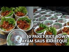 several bowls filled with different types of food and some are sitting on top of each other