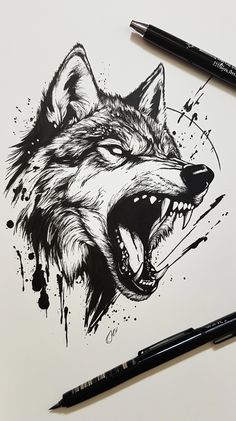 Wooden Spoon Crafts, Spoon Crafts, Painting Decor, Wolf Head, Autumn Painting, Thigh Tattoo, Tattoo Sketches, Black Tattoos, Tattoo Drawings