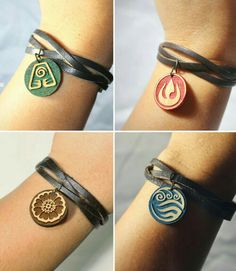 four pictures of different bracelets with charms on each one side and the other two