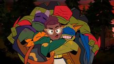 an animated image of a man surrounded by clothes