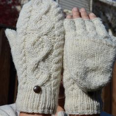 Cable Knit Convertible Mitten, Hand Knit Winter Gloves With Fleece Lining Hand Knitted Fingerless Gloves, Knit Cable Mittens, Crochet Gloves For Men, Knitting Gloves Pattern, Convertible Mittens, Gloves Knitted, Knitted Mittens Pattern, Glove Pattern, Knitted Mittens