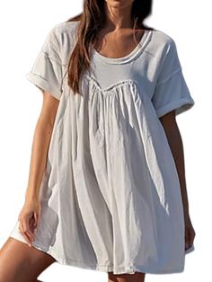 PRICES MAY VARY. Pull On closure Boho Short Dress Outfit, Free People Summer Dress, Free People Beach Outfits, Coastal Fashion Fall, Short Babydoll Dress, White Dress Casual, Uni Fits, Fashion Fairytale, White Maxi Dress Boho