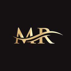 the letter m and r are made up of gold letters with flowing lines on black background