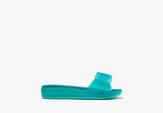 Whether you're lounging by the pool or beach our new slide sandals will keep you looking polished. | Kate Spade Tie The Knot Slide Sandals, Clean Green - 7 Clean Green, Tie The Knot, Green Cleaning, Tie The Knots, The Knot, The Pool, Slide Sandals, Knot, Kate Spade