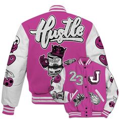 Dunkare Dunk Low Active Fuchsia Varsity Jacket Hustles Money Number 23 All Over Print Letterman Jackets is a great gift for an anniversary birthday Christmas or as a way to say thank you. Check out our personalized leather jacket selection for the ver Pink Varsity Jacket For College In Winter, Pink Varsity Winter Outerwear, Pink Varsity Outerwear For Winter, Pink Winter Varsity Jacket For College, Pink Winter Varsity Jacket, Pink Long Sleeve Varsity Jacket For Winter, Pink Varsity Jacket For College In Fall, Retro Pink Hooded Outerwear, Pink Fall Varsity Jacket For Streetwear