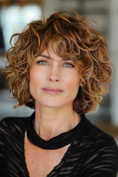 Short hairstyles for women over 50 blend sophistication with ease, featuring chic pixies, elegant crops, and layered bobs that are simple to style. Click for inspiration. Short Curly Bobs For Fine Hair Over 50, Layered Short Curly Haircuts, Curly Bob Hairstyles 2024, Curly Shoulder Length Hair With Layers, Short Curly Layered Bob, Short Length Curly Hair, Short Curly With Bangs, Stacked Curly Bob