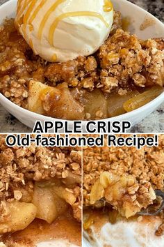 apple crispp old - fashioned recipe with vanilla ice cream and caramel drizzle