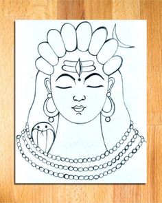 a drawing of a woman's face with beads around her neck and headdress