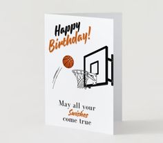 a birthday card with a basketball going through the hoop