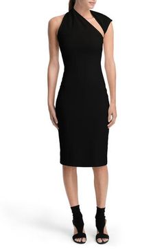 Make bold moves in this svelte midi dress cut from soft, medium-stretch European ponte and finished with a bold asymmetric neck. Slips on over head Asymmetric neck Single cap sleeve Lined 60% viscose, 30% polyamide, 10% Lycra® spandex Hand wash, line dry Imported Hairstyling Products, Rollerball Perfume, Knit Midi, Knit Midi Dress, Dress Cuts, Styling Tools, Black Fits, Nordstrom Dresses, Cap Sleeve