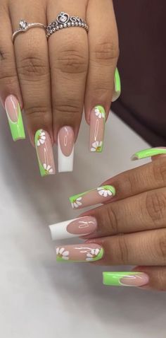 Summer Nails For Europe, Bright Green Nails Designs, Rock Nails, Nail Goals, Green Acrylic Nails, Spring Acrylic Nails, Basic Nails, Cute Acrylic Nail Designs