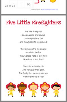 the five little firefighters poem for kids