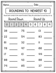 rounding to nearest 10 worksheet with numbers on the top and bottom half of it