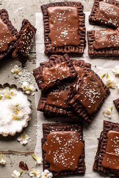 several pieces of chocolate tart crackers with sea salt sprinkled on top