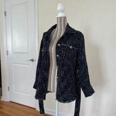 Maje Tweed Jacket Condition: New W/Out Tags Size: 38 (Us M) Color: Navy & White Tweed Jacket, Navy White, Navy And White, Blue White, Color Blue, Jackets & Coats, Jackets For Women, Blue And White, Navy