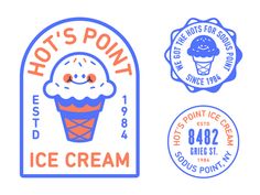 some ice cream logos and stickers on a white background