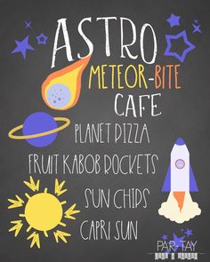 an astro - themed chalkboard with the names of different planets