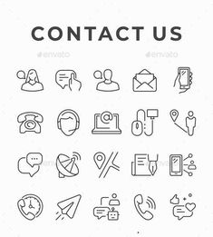 the contact us icon set is shown in black and white